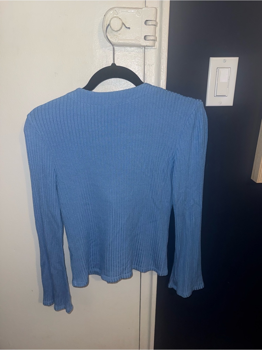 Reformation Blue Ribbed V-Neck Button-Down Top - Picture 3 of 4